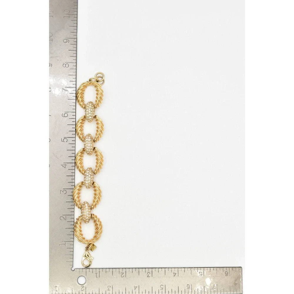 Banana Republic Chain Bracelet Crystal Linked Chunky Gold Tone Signed Y2K Bin4